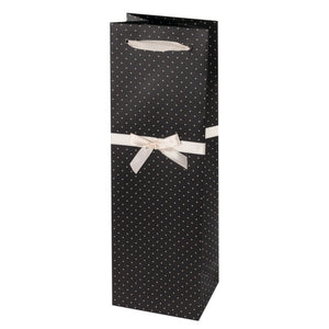 Wine Bottle Gift Bag - Black & White Ribbon